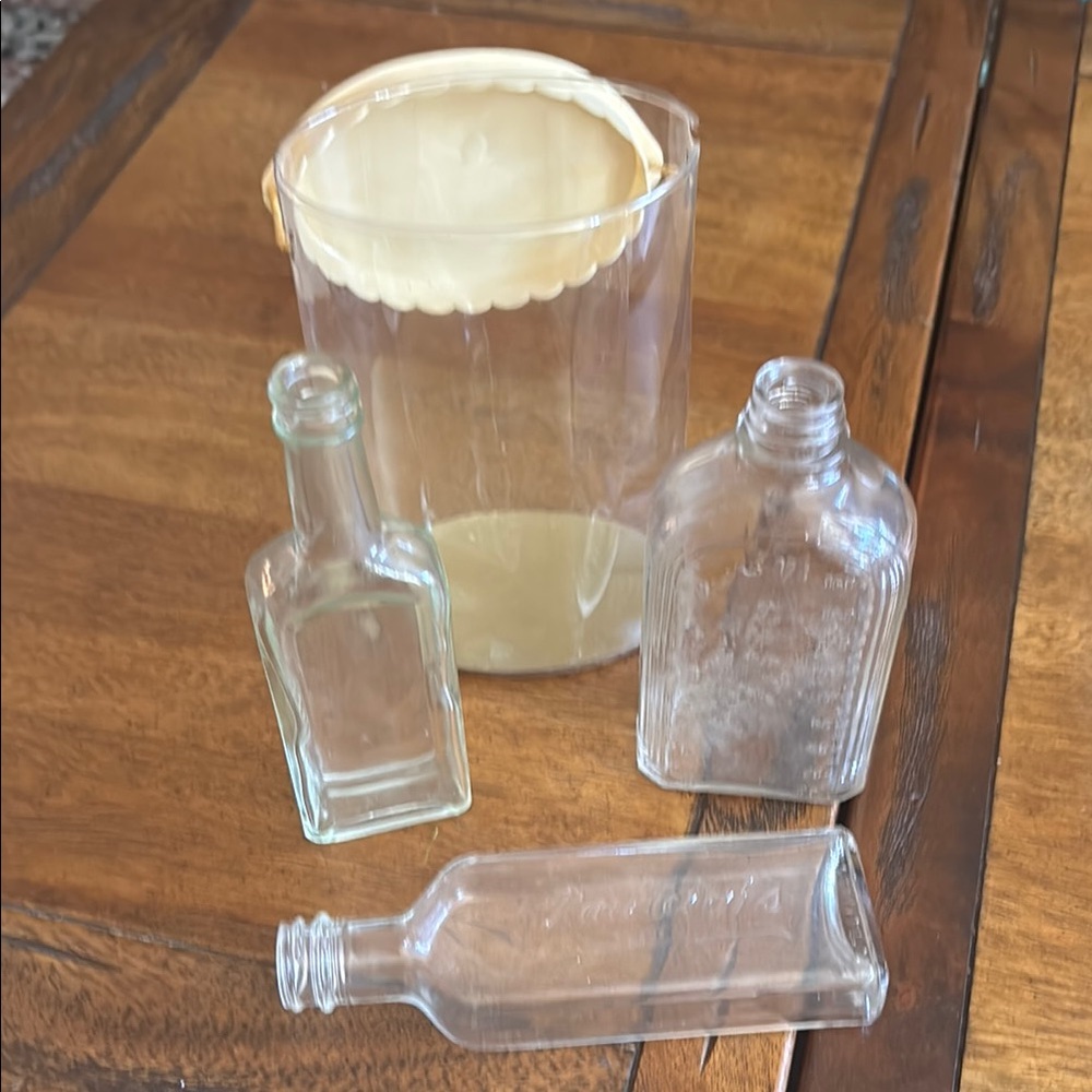 Vintage Glass Bottle Set with Cream Lid